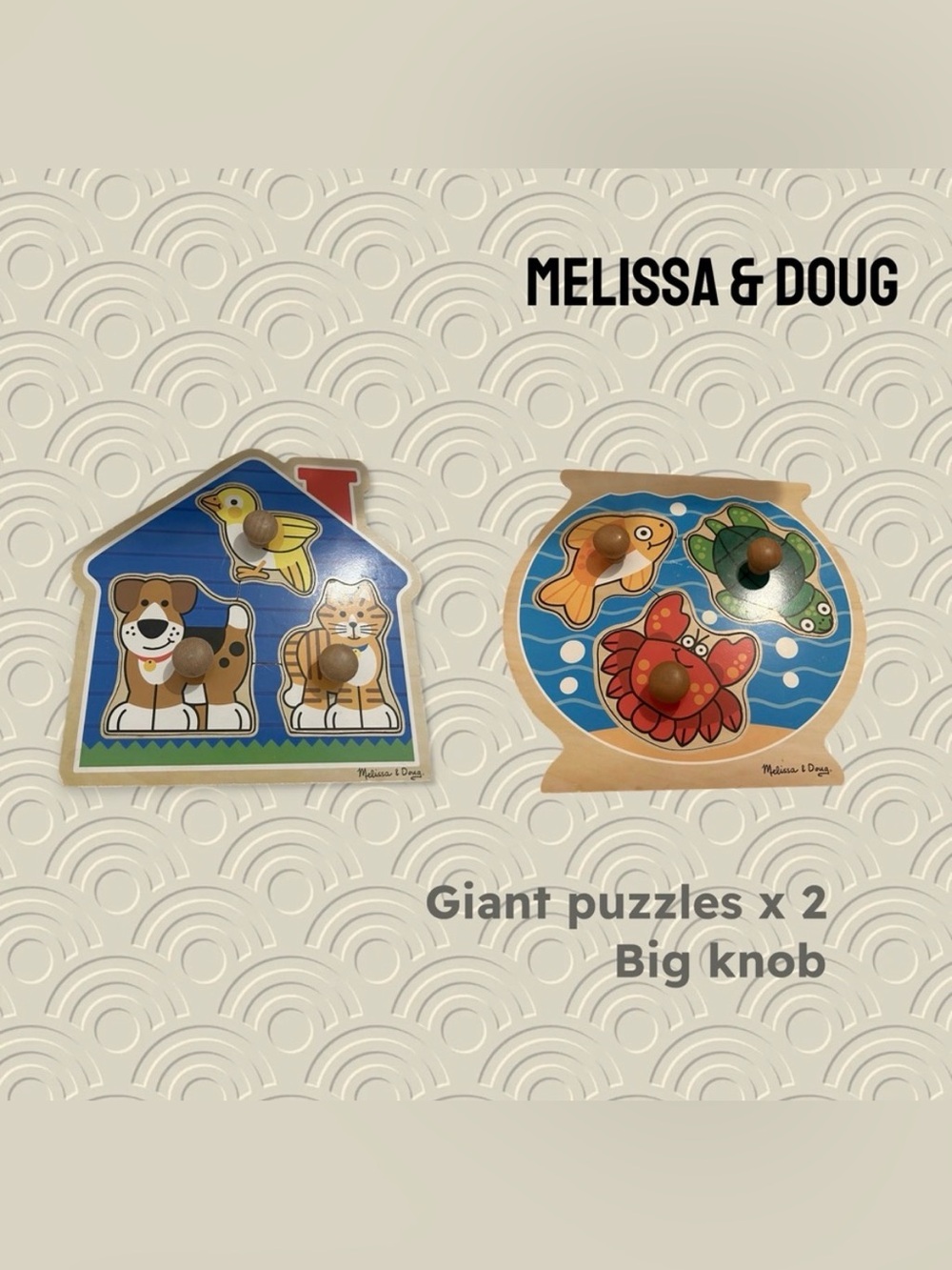 ⬇️👍GUC MELISSA & DOUG | Jumbo knob/ peg puzzle - Fish bowl & House pets*